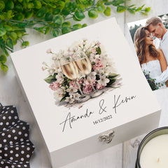 Personalised Wedding Keepsake Box With Champagne Design Keepsake Boxes ukgiftstoreonline Wood Box Medium