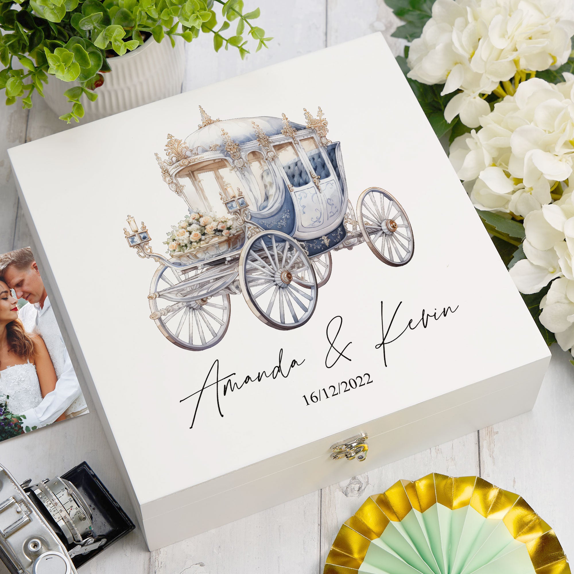 Personalised Wedding Keepsake Box With Carriage Design Keepsake Boxes ukgiftstoreonline Wood Box Large