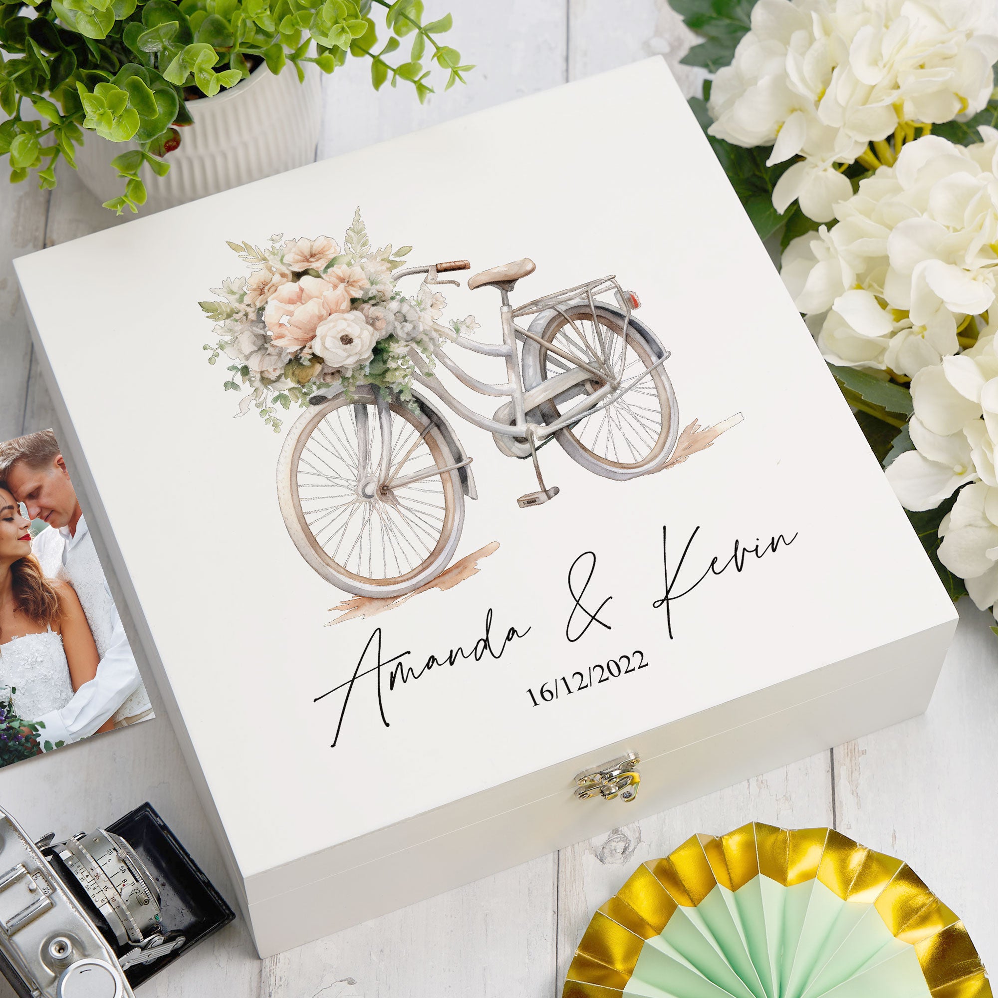Personalised Wedding Keepsake Box With Bicycle Design Keepsake Wooden Box ukgiftstoreonline Wood Box Large