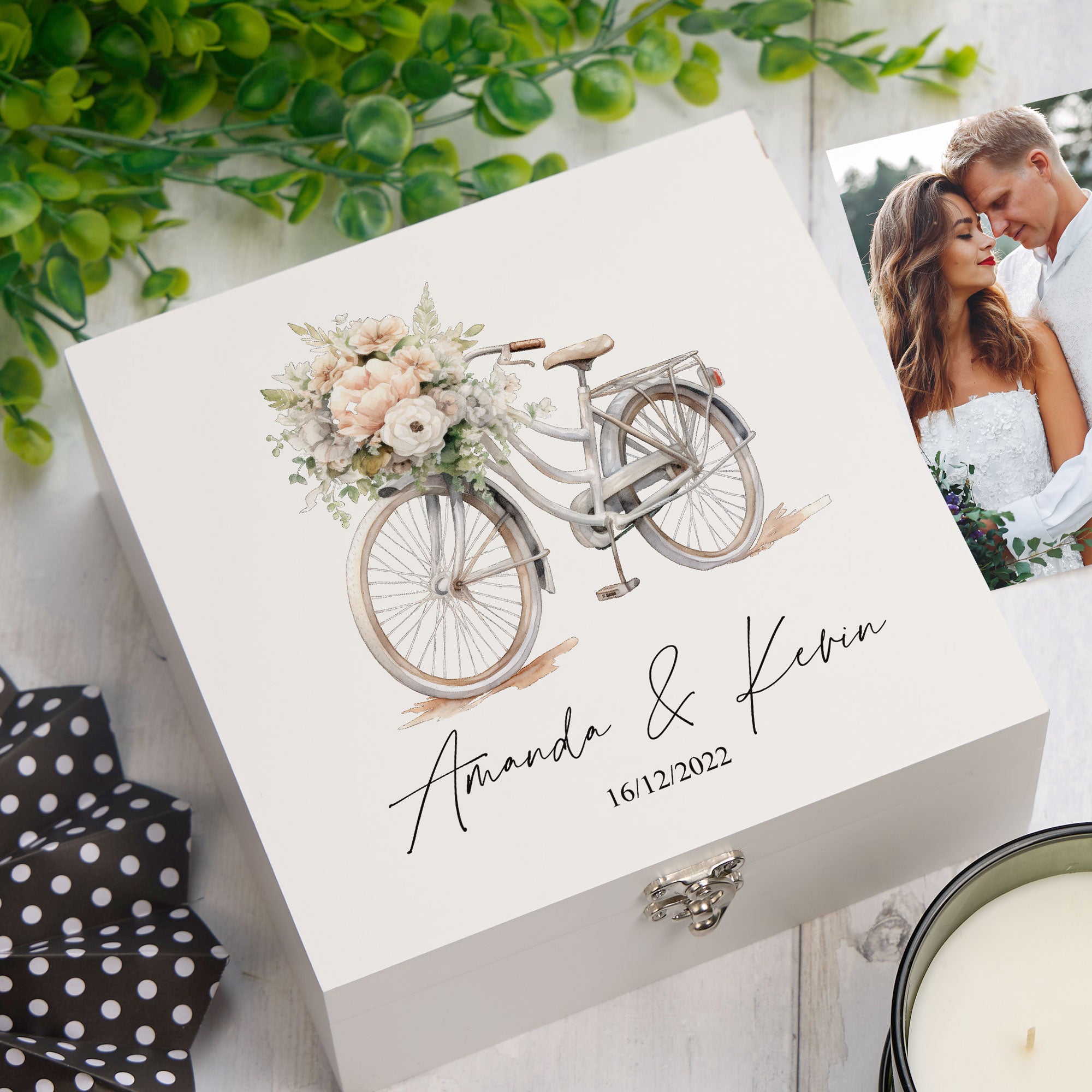 Personalised Wedding Keepsake Box With Bicycle Design Keepsake Wooden Box ukgiftstoreonline Wood Box Medium