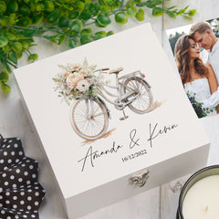 Personalised Wedding Keepsake Box With Bicycle Design Keepsake Wooden Box ukgiftstoreonline Wood Box Medium