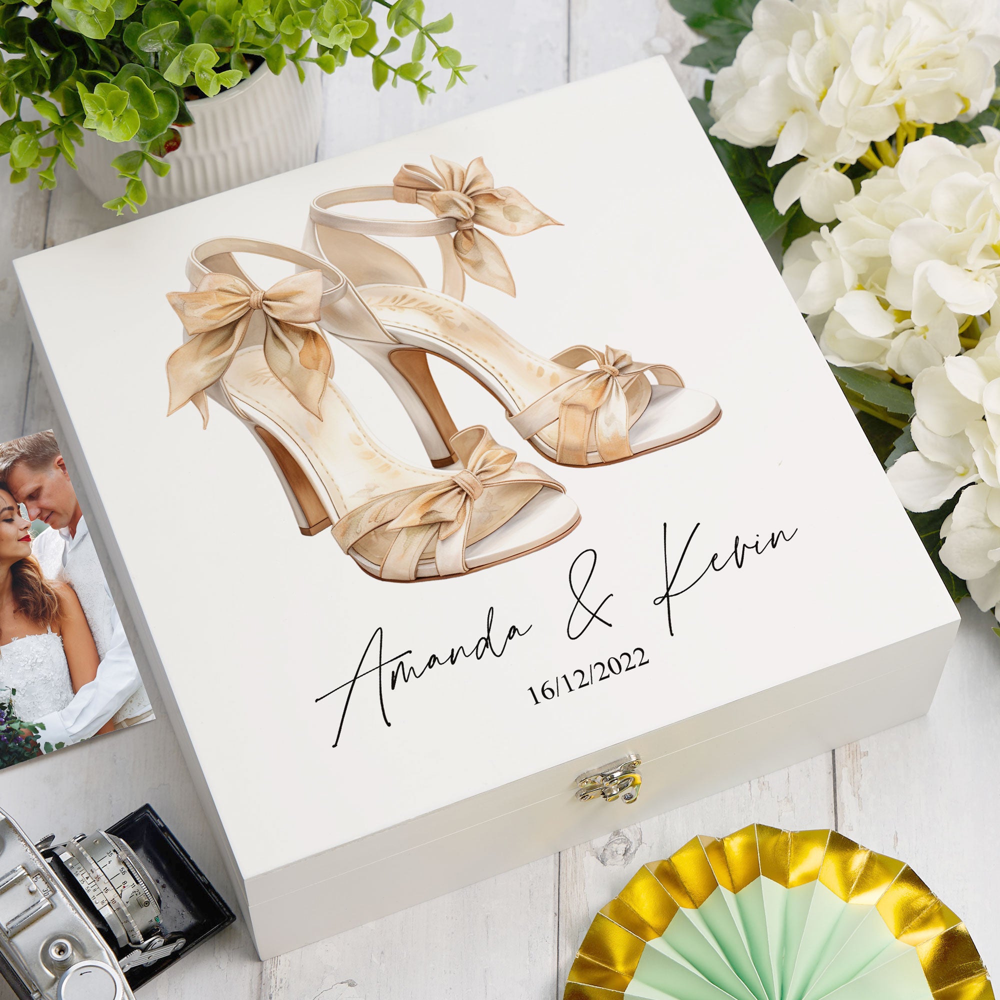 Personalised Wedding Box With Bride's Shoes Design Keepsake Wooden Box ukgiftstoreonline Wood Box Large
