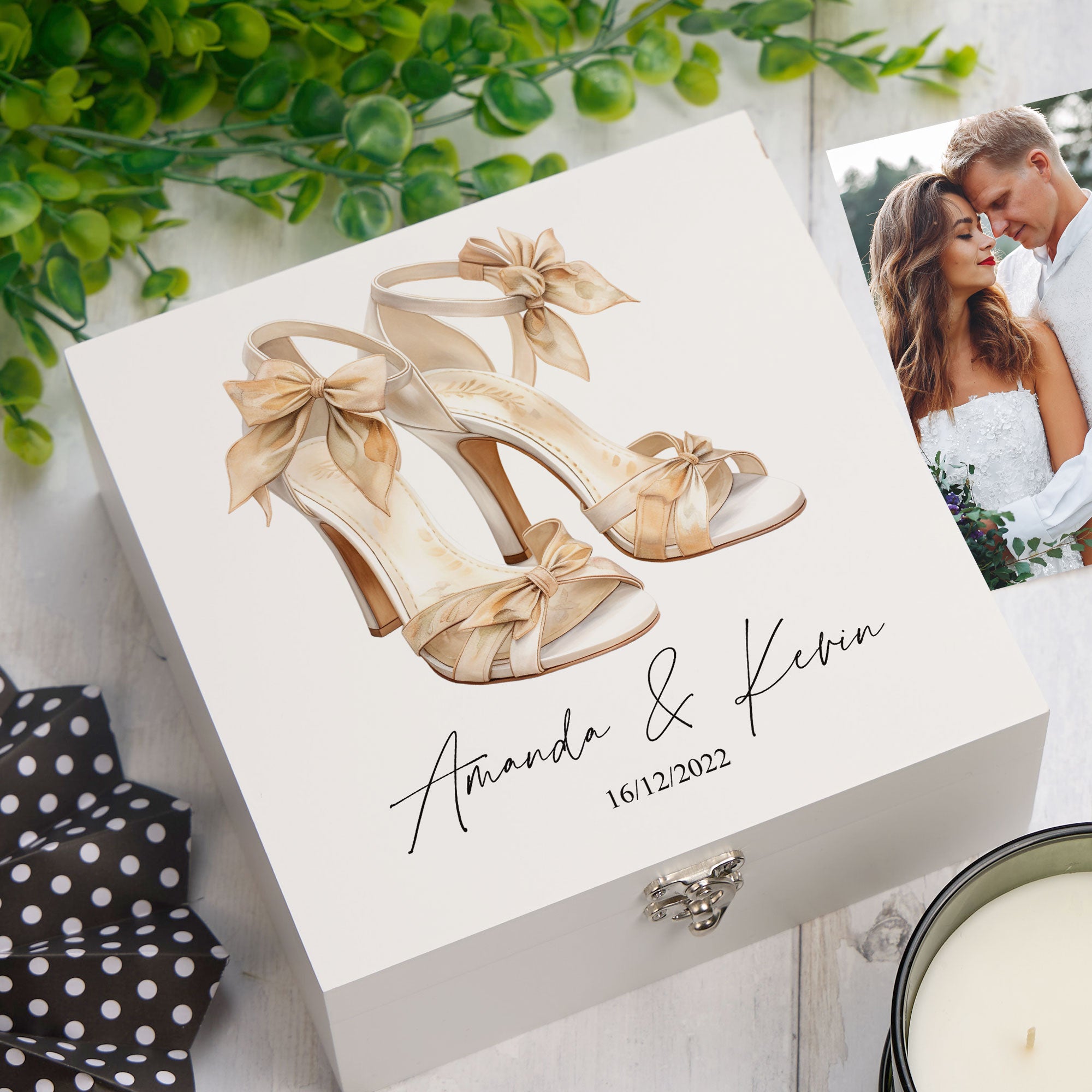 Personalised Wedding Box With Bride's Shoes Design Keepsake Wooden Box ukgiftstoreonline Wood Box Medium