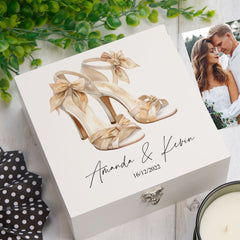 Personalised Wedding Box With Bride's Shoes Design Keepsake Wooden Box ukgiftstoreonline Wood Box Medium