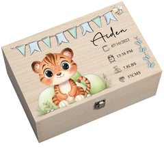 Personalised Wooden Baby Memory Keepsake Box With Cute Animals