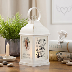 Personalised Memorial Lantern - Custom Photo Lantern With Warm Flickering Flame Light Personalised Lights ukgiftstoreonline White Lantern