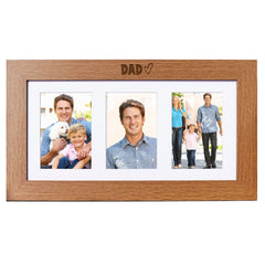 Wooden Photo Frame - Dad Triple 6x4 Picture Frame | Rustic Wall Hanging Photo Frame ukgiftstoreonline