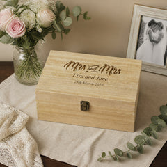 Personalised Wedding Gift | Mrs & Mrs Wooden Keepsake Box Engraved Keepsake Memory Box Raised Words