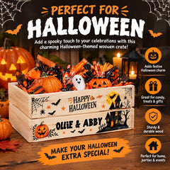 Personalised Halloween Crate, Wooden Trick Or Treat Box, 30.5Cm ukgiftstoreonline