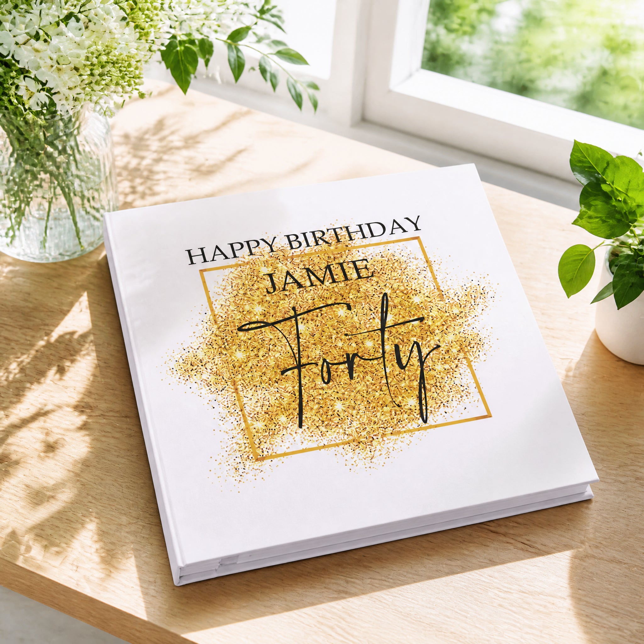 Personalised Large Linen 40th Birthday Photo Album With Gold Sparkles Design Personalised Photo Album ukgiftstoreonline