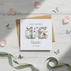 Personalised Luxury Linen 16th Birthday Card, Granddaughter Daughter Sister Niece Cousin Friend, Teen Girl Floral Numbers Personalised Cards ukgiftstoreonline