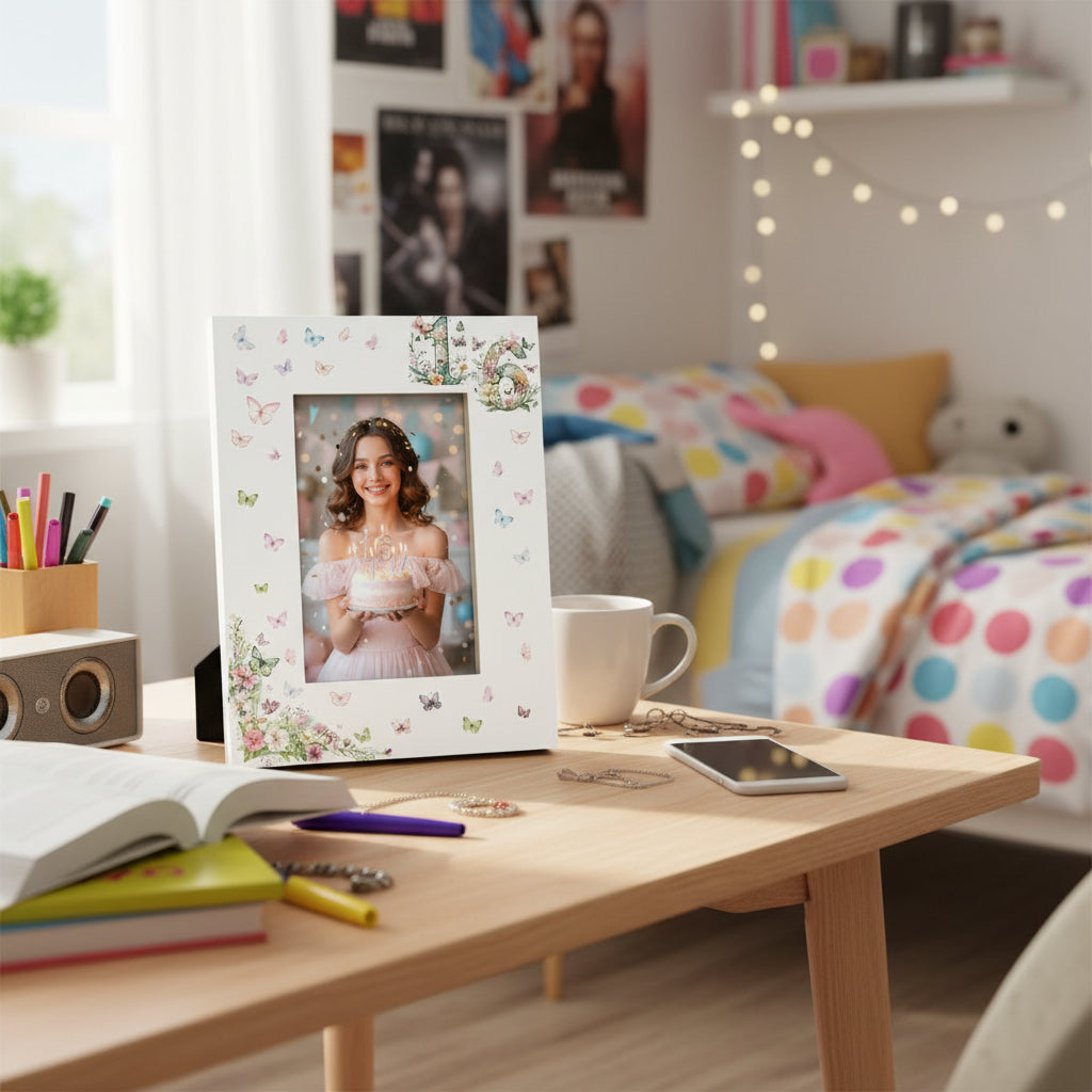 16th Birthday Photo Picture Frame Gift For Her With Butterflies and Flowers Photo Frame ukgiftstoreonline