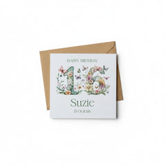 Personalised Luxury Linen 16th Birthday Card, Granddaughter Daughter Sister Niece Cousin Friend, Teen Girl Floral Numbers Personalised Cards ukgiftstoreonline