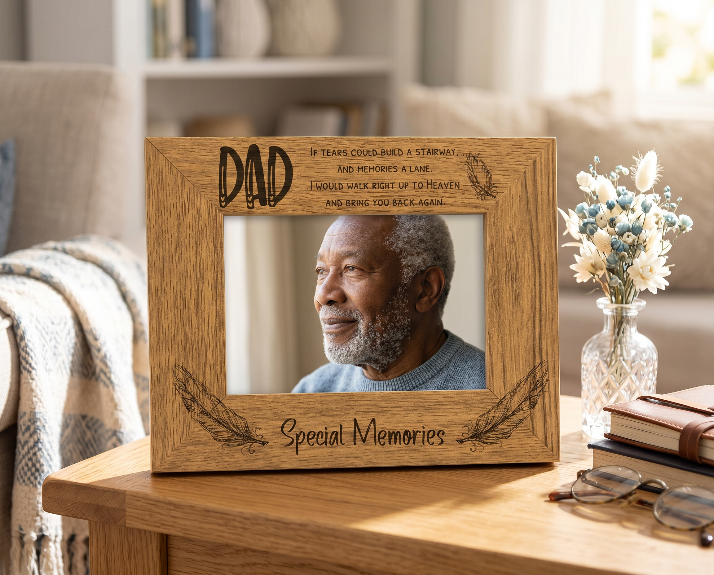 Dad Special Memories Remembrance Photo Frame Gift Oak Wood Finish Daddy Photo Frame ukgiftstoreonline