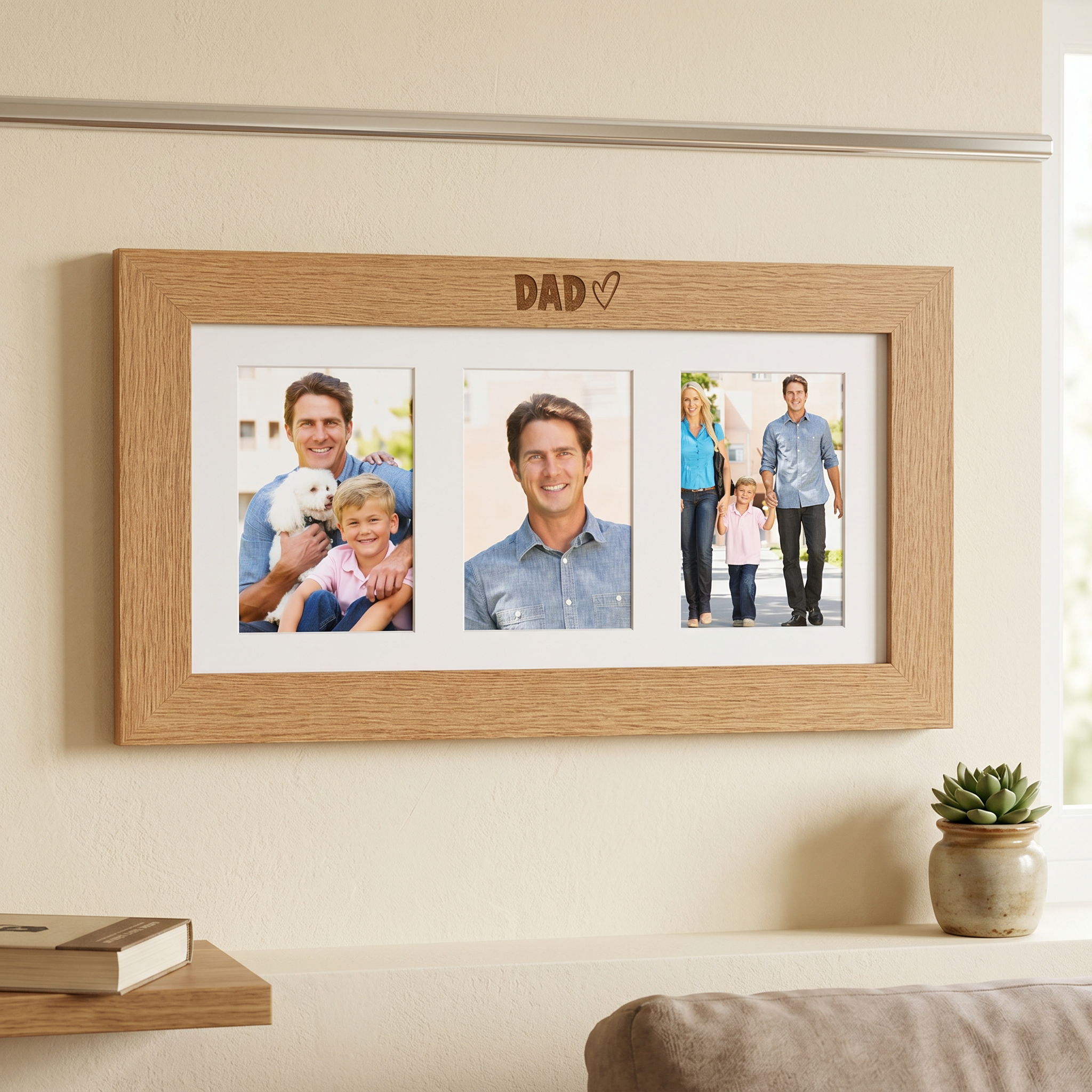 Wooden Photo Frame - Dad Triple 6x4 Picture Frame | Rustic Wall Hanging Photo Frame ukgiftstoreonline