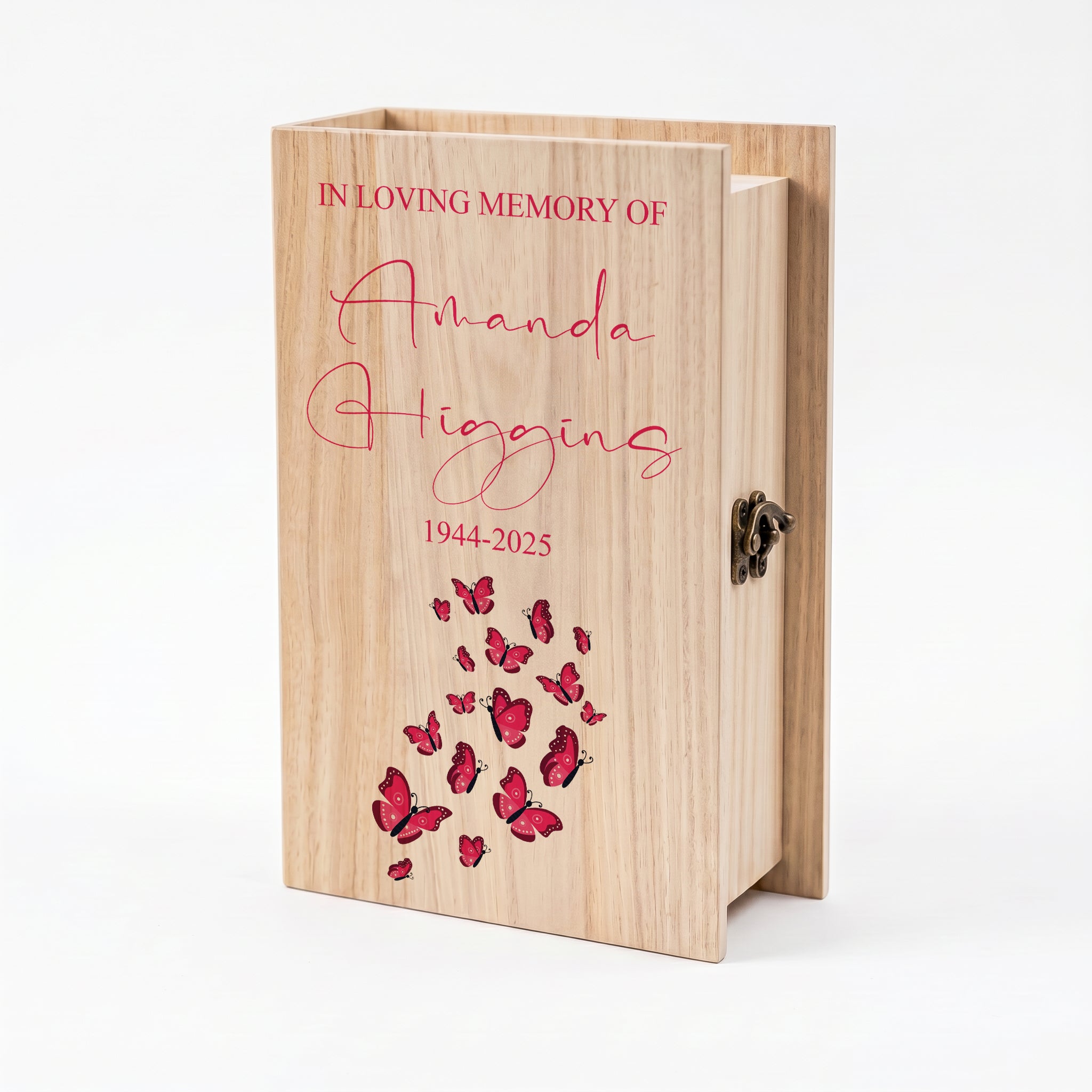 Personalised Memorial Sympathy Wooden Keepsake Memory Book Shape Box With Butterflies Keepsake Memory Box ukgiftstoreonline