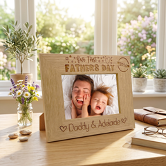 ukgiftstoreonline Personalised Our first Fathers Day Photo Frame Oak wood finish Landscape Father's Day Photo Frame ukgiftstoreonline