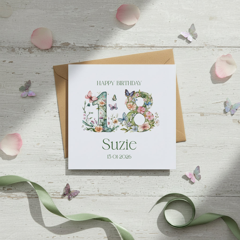 Personalised Luxury Linen 18th Birthday Card, Granddaughter Daughter Sister Niece Cousin Friend, Teen Girl Floral Numbers Personalised Cards ukgiftstoreonline