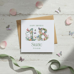 Personalised Luxury Linen 18th Birthday Card, Granddaughter Daughter Sister Niece Cousin Friend, Teen Girl Floral Numbers Personalised Cards ukgiftstoreonline