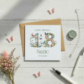 Personalised Luxury Linen 18th Birthday Card, Granddaughter Daughter Sister Niece Cousin Friend, Teen Girl Floral Numbers Personalised Cards ukgiftstoreonline