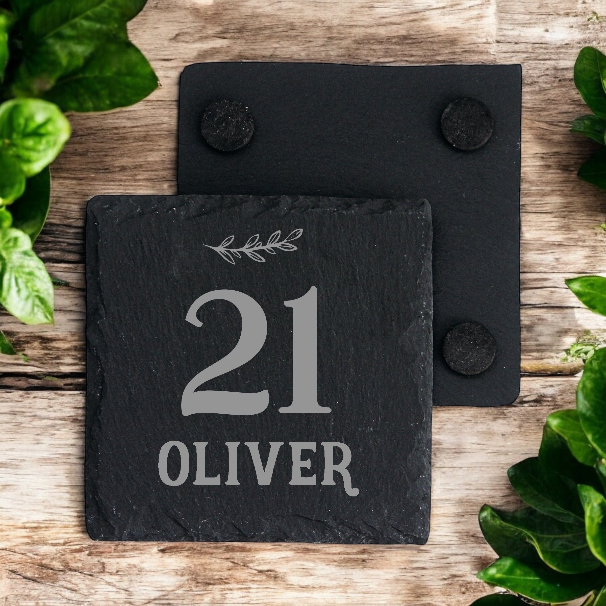 Personalised Elegant 21st Birthday Slate Stone Drink Coaster With any Name Personalised Slates ukgiftstoreonline
