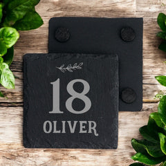 Personalised Elegant 18th Birthday Slate Stone Drink Coaster With any Name Personalised Slates ukgiftstoreonline
