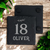 Personalised Elegant 18th Birthday Slate Stone Drink Coaster With any Name Personalised Slates ukgiftstoreonline