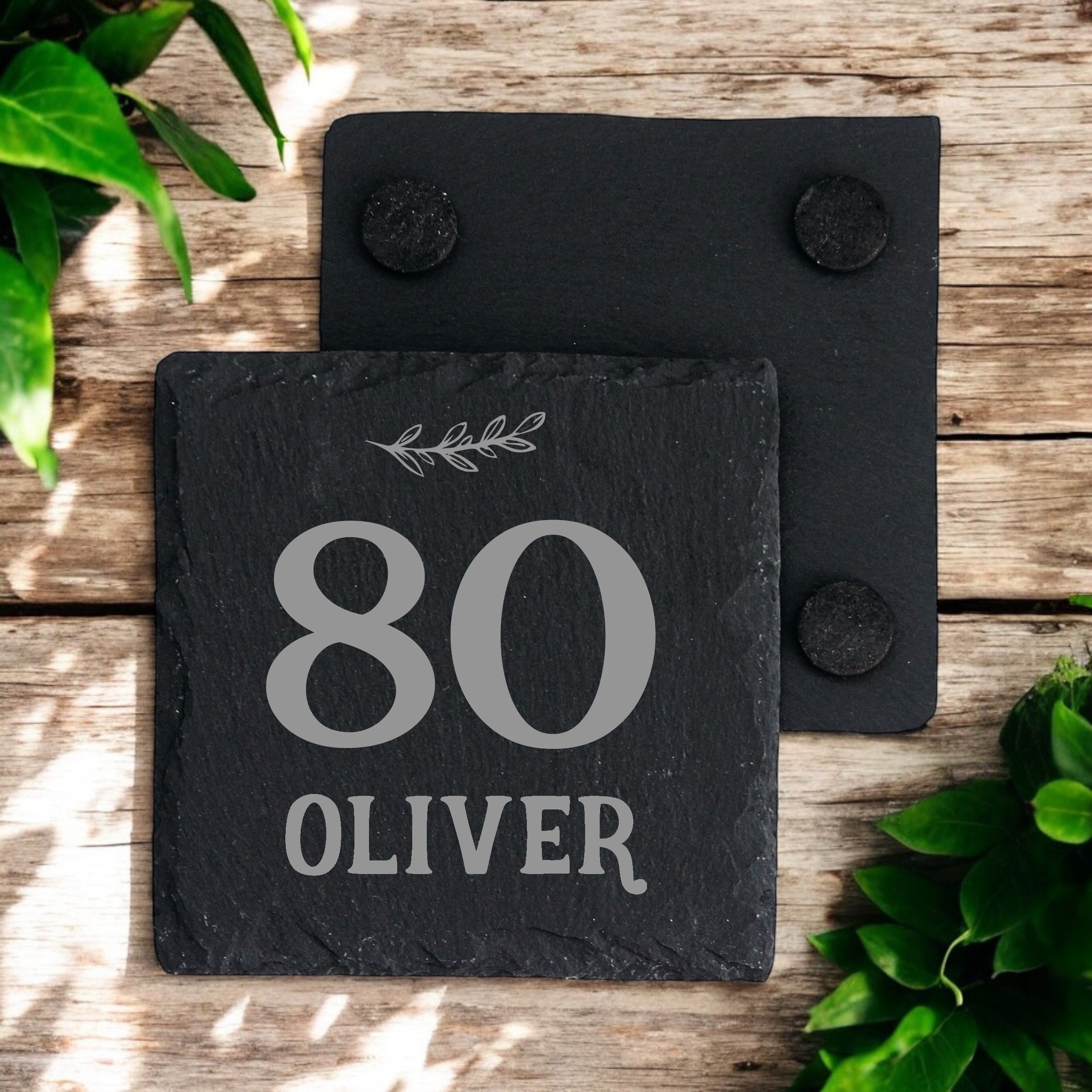 Personalised Elegant 80th Birthday Slate Stone Drink Coaster With any Name Personalised Slates ukgiftstoreonline