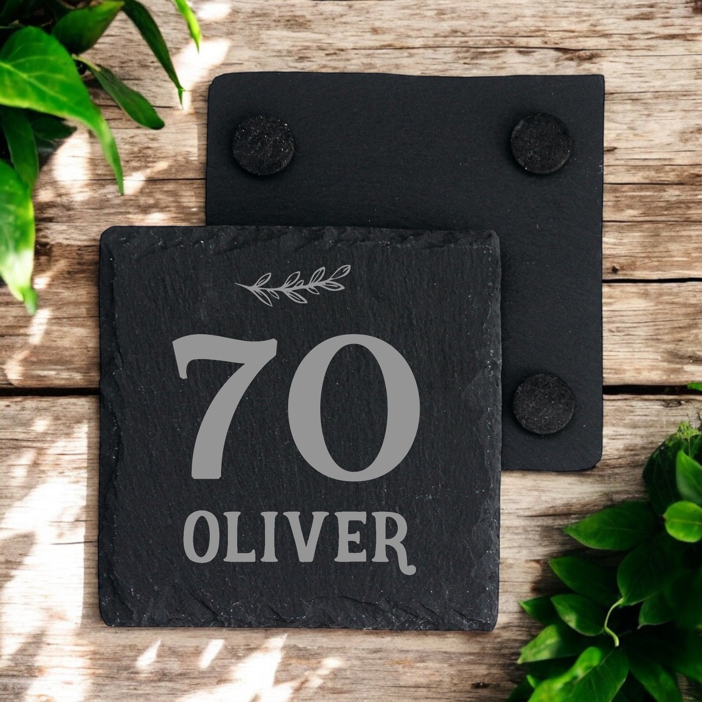 Personalised Elegant 70th Birthday Slate Stone Drink Coaster With any Name Personalised Slates ukgiftstoreonline