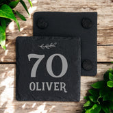 Personalised Elegant 70th Birthday Slate Stone Drink Coaster With any Name Personalised Slates ukgiftstoreonline