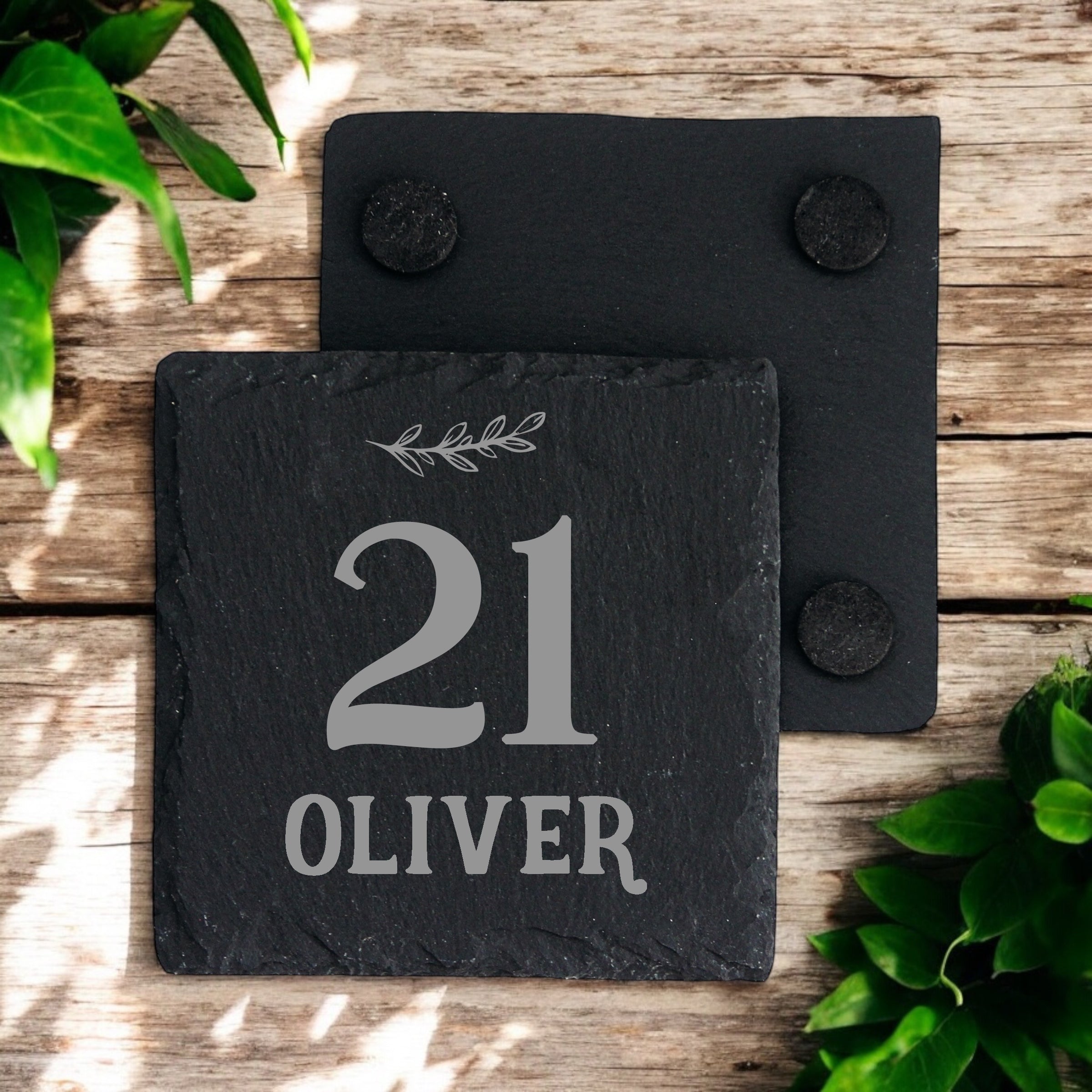 Personalised Elegant 21st Birthday Slate Stone Drink Coaster With any Name Personalised Slates ukgiftstoreonline