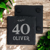 Personalised Elegant 40th Birthday Slate Stone Drink Coaster With any Name Personalised Slates ukgiftstoreonline