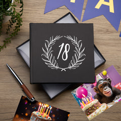 18th Birthday Black Photo Album Gift For Him With Laurel Wreath