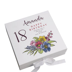 Personalised 18th Birthday Keepsake Box Customised With Flowers and Sentiment