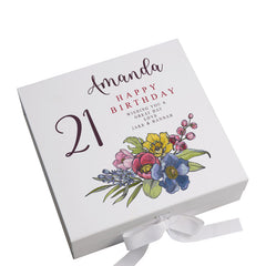 Personalised 21st Birthday Keepsake Box Customised With Flowers and Sentiment