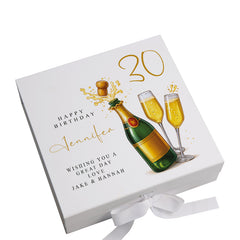 Personalised 30th Birthday Keepsake Box Customised With Champagne Bottle and Sentiment