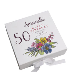 Personalised 50th Birthday Keepsake Box Customised With Flowers and Sentiment ukgiftstoreonline