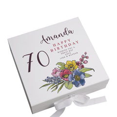 Personalised 70th Birthday Keepsake Box Customised With Flowers and Sentiment