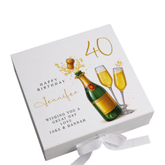 Personalised 40th Birthday Keepsake Box Customised With Champagne Bottle and Sentiment