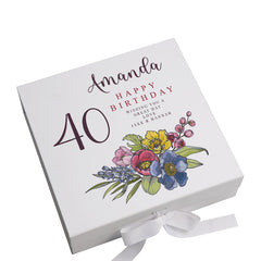 Personalised 40th Birthday Keepsake Box Customised With Flowers and Sentiment