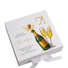 Personalised 21st Birthday Keepsake Box Customised With Champagne Bottle and Sentiment
