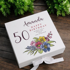 Personalised 50th Birthday Keepsake Box Customised With Flowers and Sentiment ukgiftstoreonline