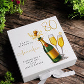 Personalised 80th Birthday Keepsake Box Customised With Champagne Bottle and Sentiment