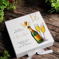 Personalised 18th Birthday Keepsake Box Customised With Champagne Bottle and Sentiment