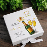 Personalised 18th Birthday Keepsake Box Customised With Champagne Bottle and Sentiment