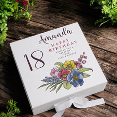 Personalised 18th Birthday Keepsake Box Customised With Flowers and Sentiment
