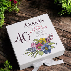 Personalised 40th Birthday Keepsake Box Customised With Flowers and Sentiment