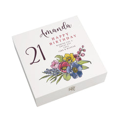 Personalised 21st Birthday Keepsake Box Customised With Flowers and Sentiment