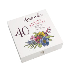Personalised 40th Birthday Keepsake Box Customised With Flowers and Sentiment