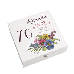 Personalised 70th Birthday Keepsake Box Customised With Flowers and Sentiment